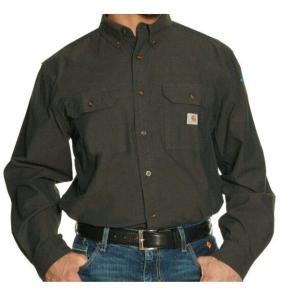 Carhartt Mens 2XL Loose Fit Midweight Black Chambray Long Sleeve Shirt - Picture 1 of 11